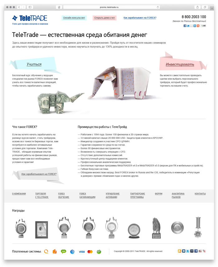 Промо-сайт Teletrade «Учись и инвестируй»